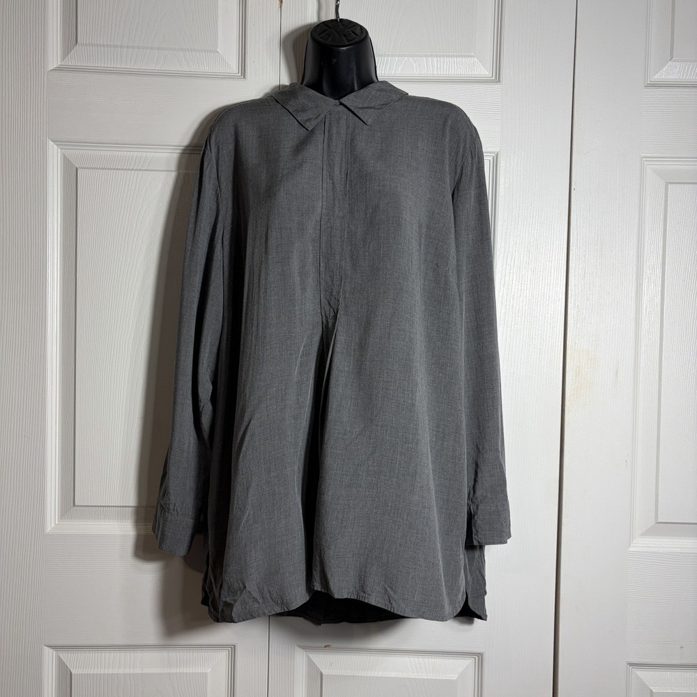 J Jill Button Back  Tunic Shirt Women 2X Gray Peter Pan Collar Long Sleeve Top‎